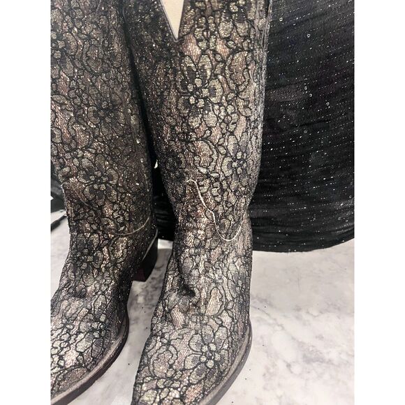 Safari Exotic Leather Boots Hand Made Vintage Women’s Size 8 1/2 Sequins Bling - Picture 3 of 11